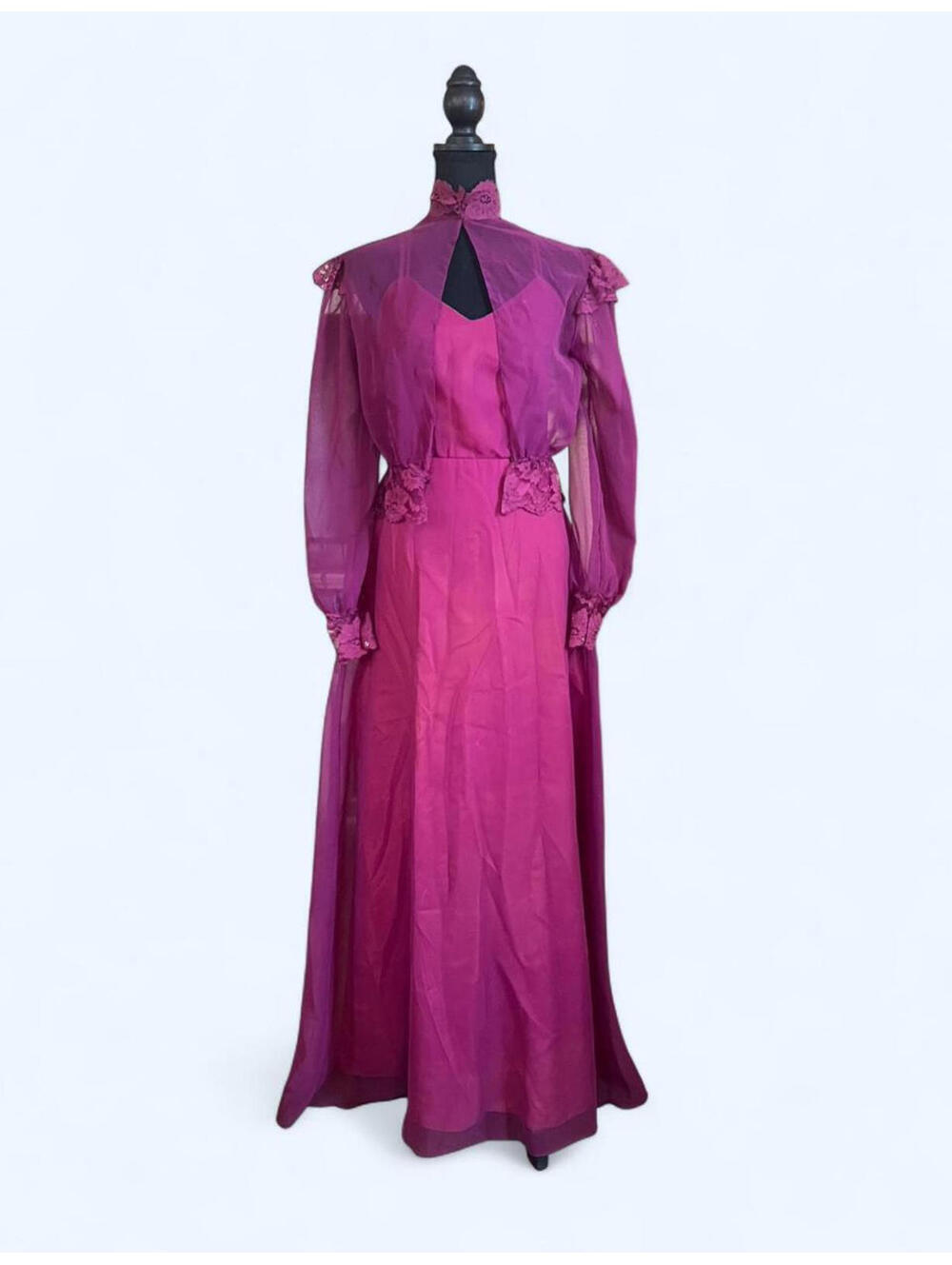 Vintage 1970s purple chiffon maxi dress gothic fairy boho prairie dress Size XS